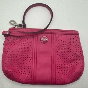 Coach Pink Perforated Leather Wristlet